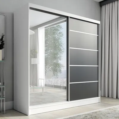 Produktbild von Schwebetürenschrank, 2-türig Schrank mit Spiegel NERO 200 cm Weiß / schwarz