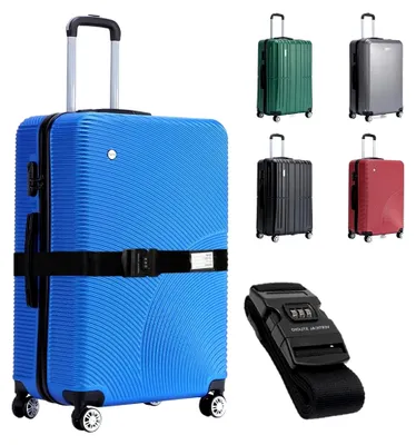 Produktbild von Reisekoffer in 28", 24" oder als Handgepäck in 20", inklusive Koffergurt. Hartschalenkoffer mit Rollen, Teleskopgriff und Zahlenschloss (Malmö blau, 24")
