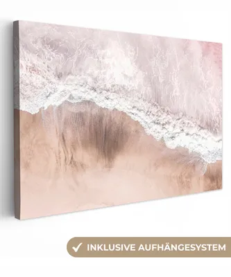 Produktbild von MuchoWow® - Leinwandbilder - Meer - Strand - Rosa - Natur, Wandbild, Wanddeko Bilder Wohnzimmer, 120x80cm