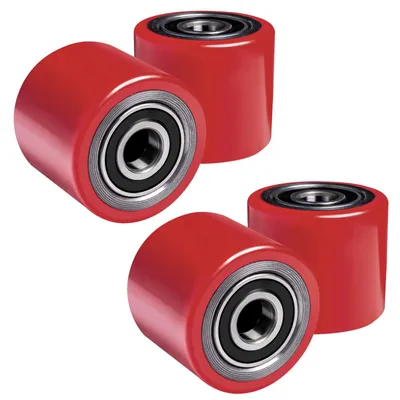 Produktbild von 4 tlg. Set Hubwagenrollen Polyurethan 82 x 60 mm, Tragkraft 550 KG, Achse 20 mm inkl. Kugellager Rollen für Hubwagen Ersatzrollen, Rot