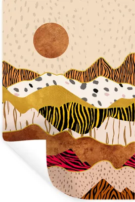 Produktbild von MuchoWow® Wandtattoo Wandsticker Wandaufkleber Tiger Druck - Pastell - Gold - Druck - Tiger - Abstrakt 40x60 cm Selbstklebend und Repositionierbar - Wierderverwendbar - Selbstklebend