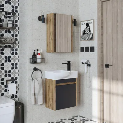 Image de Ensemble de meubles de salle de bains Roomart LEO, 3 pièces, largeur 46,5 cm, chêne anthracite