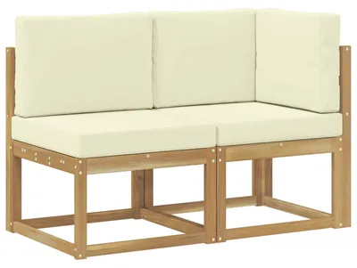 Image de vidaXL Canapé d'extérieur central et d'angle, lot de 2, blanc, bois massif d'acacia