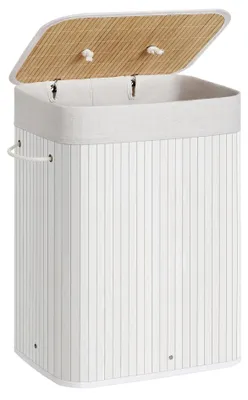 Bamboe Wasmand mit Deckel, 72 L, 40x30x61 cm, Weiß