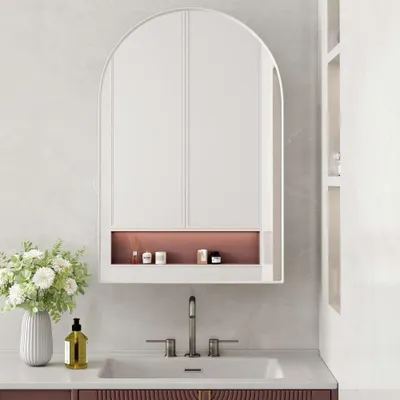 Produktbild von Arched Spiegel Medizinschrank Wandmontage Weiß Metallrahmen Bad Wohnzimmer Schlafzimmer