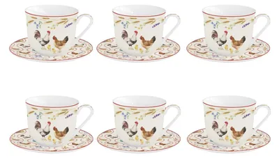 Produktbild von 6er Set Tassen mit Untertasse COUNTRY LIFE Bauernhof 370ml Porzellan Easy Life