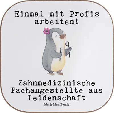 Produktbild von Mr. & Mrs. Panda Holzuntersetzer Zahnmedizinische Fachangestellte Leidenschaft - Weiß - Geschenk, Untersetzer Glas, Getränkeuntersetzer, gläseruntersetzer, unterleger