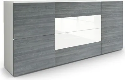 Produktbild von Vladon Sideboard Rova,  Germany, Kommode mit 4 Türen und 4 Schubladen, Weiß matt/Avola-Anthrazit/Weiß Hochglanz (166 x 72 x 35 cm)