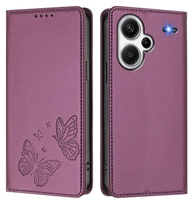 Produktbild von Lederhülle für Xiaomi Redmi Note 13 Pro+, Schmetterling Prägung Leder Brieftasche Schutzhülle mit Ständer Lila