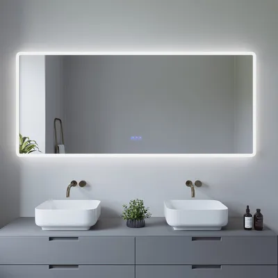 Produktbild von Badezimmerspiegel mit Beleuchtung 160x70cm, Aluminiumrahmen, Dimmbar, Energiesparend, mit Speicherfunktion,IP44