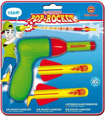 Image de Paul Günther 1541 - Mc Squeezy Pop Rocket, lanceur de fusées à air comprimé pour enfants avec 2 fusées en mousse souple, convient pour l'intérieur et l'extérieur