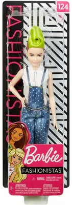 Image de Poupee barbie fashionistas cheveux chatains et verts - salopette jeans - mattel - fxl57