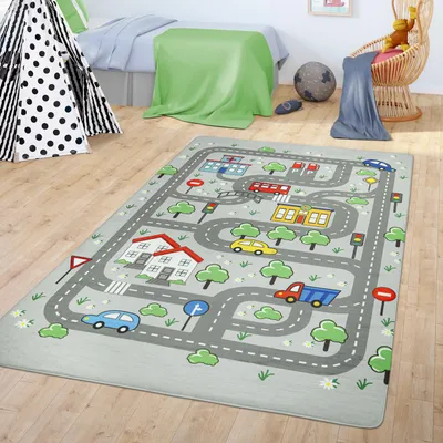 Produktbild von TT Home Teppich Kinderzimmer Spielteppich Babymatte Jungs Straßenteppich Auto Stadt Motiv Größe 155x230 cm