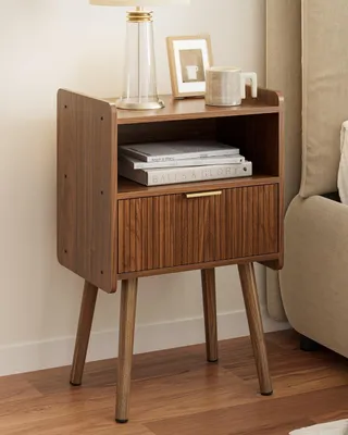 Immagine prodotto di Omgoods - Comodino moderno in legno con cassetto contenitore, ideale per la camera da letto e il soggiorno