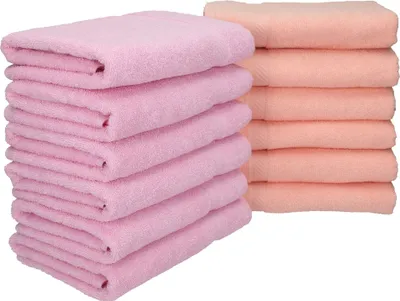 Produktbild von Betz 12 Stück Handtücher 50x100 cm PALERMO 100% Baumwolle Farbe: apricot und rose