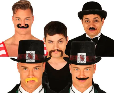 Immagine prodotto di Set di baffi divertenti degli anni '20 Accessori per feste in costume Carnevale Eroe cinematografico Fascino Carisma Retro Dip Ruolo Macho Tendenza Spazzare, Colore: Multicolore
