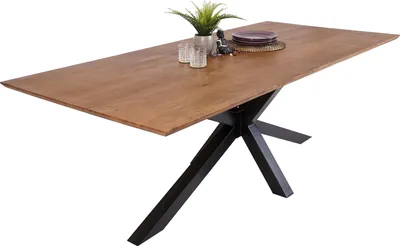 Produktbild von Esstisch 200x100cm Akazie massiv nussbaumfarben schweizer Kante Spider-Gestell ABBY