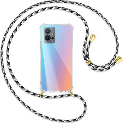 Produktbild von Handykette Backcover-Schutzhülle mit Band (Metall goldfarben) für vivo Y55 5G, vivo Y75 5G - schwarz/grau/weiß