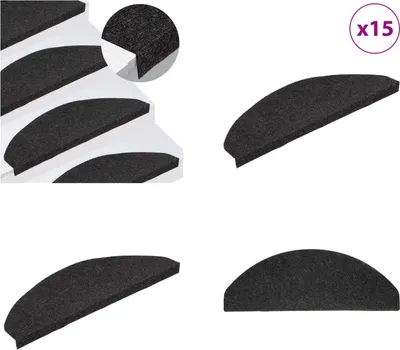 Immagine prodotto di vidaXL Tappetini per gradini Autoadesivi 15 pezzi 65x22,5x3,5 cm Nero - Tappetino per scale - Tappetino per gradini - Tappetini per gradini