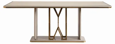 Productafbeelding van Een moderne witte eettafel met een luxueus, goudkleurig metalen onderstel