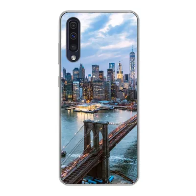 Produktbild von MuchoWow® Handyhülle Schutzhülle Hülle für Samsung Galaxy A30s New York - Brooklyn Bridge - Boot Silikon Softcase Handy Hülle - Karteninhaber