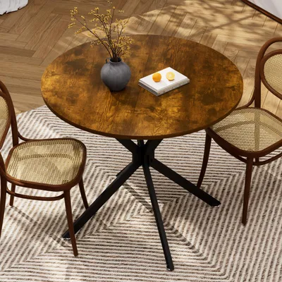 Image de Table de salle à manger ronde, Ø 90 cm, pour 2 à 4 personnes ; table de cuisine style vintage marron-noir, look bois industriel et métal, stable ; table de salon, table de salle à manger