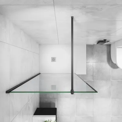 Produktbild von 100x200cm Walk in schwarz Aluminiumrahmen Duschwand mit 90cm Stabilisator(für 6-10mm Glas) Duschabtrennung 8mm NANO Glass