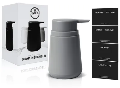 Obrázek produktu pro Automatický dávkovač mýdla, šedá barva, plast, objem 320 ml, bez kapání, vhodný do koupelny a kuchyně