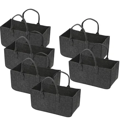 Produktbild von Jayseuw Filztaschen für kaminholz 6 Stück 50 x 25 x 25 cm Dunkelgrau Kaminholztasche Faltbar Filzkorb Kaminholzkorb Einkaufstasche