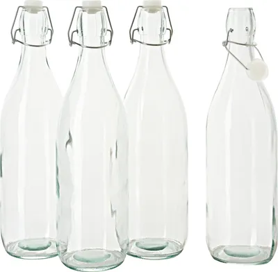 Produktbild von VBS Glasflasche mit Bügelverschluss Rund, 1 Liter, 4 Stück, ideale Aufbewahrung