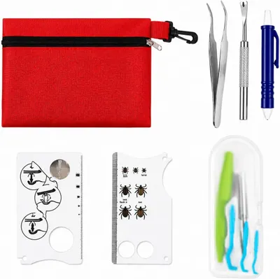 Produktbild von Zeckenzange Set 10-in-1, mit Etui, für Hunde und Katzen, inklusive Zeckenkarte