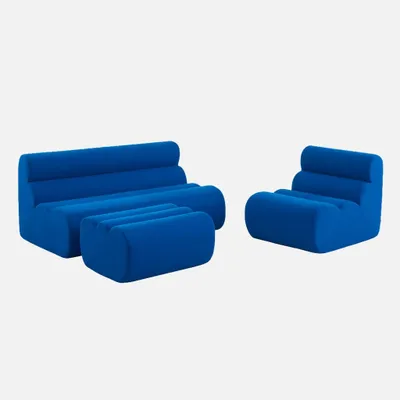 Produktbild von sweeek - 2-Sitzer Sofa mit Sessel und Hocker - Elektroblau