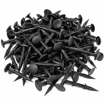 Produktbild von 200 Stück Erdanker Unkrautvlies 12cm Kunststoff Schwarz F&R – Bodenanker, Kopfdurchmesser 2,8 cm, UV-beständig, rostfrei – für Gartenvlies,Bodengewebe