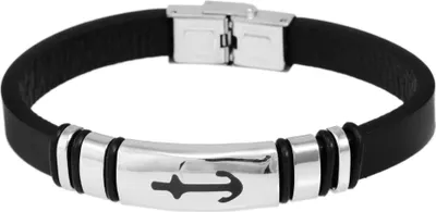 Produktbild von Akzent Lederarmband mit Edelstahlelementen Schwarz