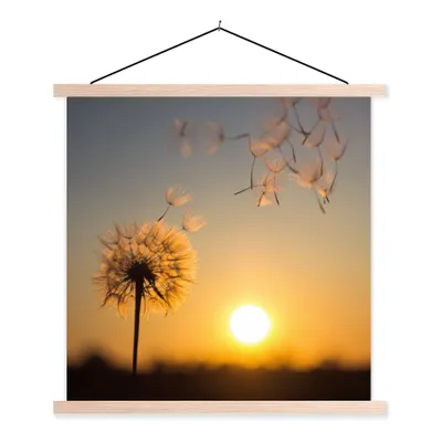 Produktbild von MuchoWow® Textilposter Löwenzahn - Sonne - Sonnenuntergang 60x60 cm mit holzfarbenen Rahmen - Wanddekoration