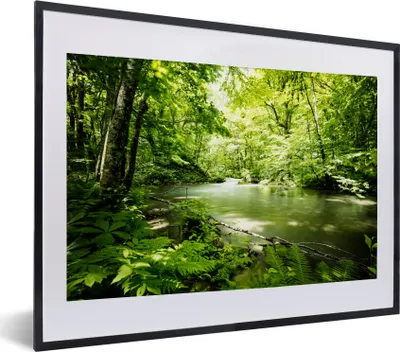 Produktbild von MuchoWow® MuchoWow® Gerahmtes Poster Wald - Baum - Wasser 40x30 cm - Poster mit zchwarzem Bilderrahmen - Bilderrahmen - Poster im Rahmen