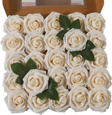Produktbild von OKWISH Künstliche Blumen Rosen,25 Stück Deko Blumen Fake Rosen mit Stielen DIY Hochzeit,Brautparty-Mittelstücke,Blumensträuße Braut Zuhause Dekoration, Sekt