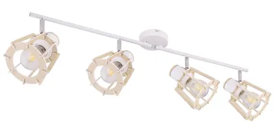 Produktbild von Globo Lighting Strahler Metall weiß, Holz naturfarben, weiß, beweglich, LxBxH: 800x170x185mm, exkl. 4x E27 40W 230V