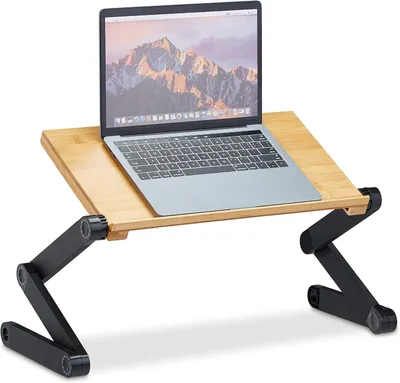 Imagen del producto de Soporte ajustable para portátil - Bambú - Aluminio - 47,5 x 60 x 26 cm - Mesa para portátil - Natural