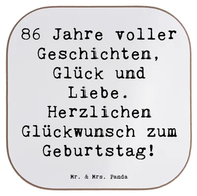 Produktbild von Mr. & Mrs. Panda Holzuntersetzer Spruch 86. Geburtstag - Weiß - Geschenk, Coaster, Glückwunsch, Untersetzer Glas, Happy Birthday, Gläser, Dankbarkeit, Erinnerungen, für