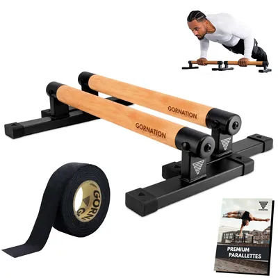 Image de Supports de pompes calisthenics - 10 x 50 cm, bois et acier, couleur noire - Barres de pompes - Pour une utilisation à la maison et à l'extérieur - Parallèles
