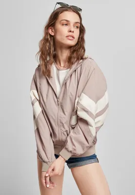 Immagine prodotto di Urban Classics TB2664 | Giacca da allenamento da donna con maniche a pipistrello in tessuto stropicciato - Colore: rosa crepuscolo/sabbia bianca - Taglia: XXL