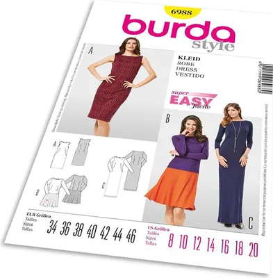 Immagine prodotto di Modello Burda 6988 - Abito semplice dritto, abito da ballo