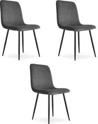 Image de Chaise RIFT - velours côtelé gris / pieds noirs x 3