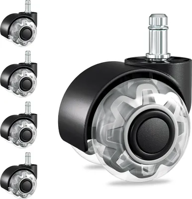 Produktbild von Bettizia 5er Bürostuhlrollen für Teppich, Parkettböden, Weichboden und Hartboden, Bürostuhl Rollen, Ersatzrollen, Ersatz Bürostuhlrollen Set, 50mm 360°