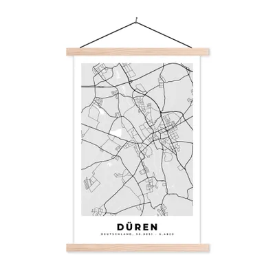 Produktbild von MuchoWow® Textilposter Karte - Deutschland - Düren - Karte - Stadtplan 40x60 cm mit holzfarbenen Rahmen - Poster