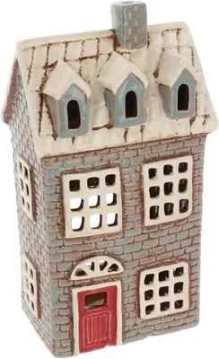 Productafbeelding van Giftware Village Aardewerk Keramische Theelichthouder Bakstenen Huizen Grijs Neutrale Collectie - Betegeld Chateau