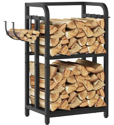 Immagine prodotto di Scaffale in metallo nero, in acciaio, dimensioni 44x30x72 cm, adatto per interni ed esterni, per la legna da ardere