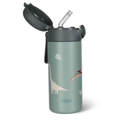 Produktbild von ZOPA Flüssigkeitsthermoskanne mit Strohhalm und Silikonhalterung 350 ml Dino