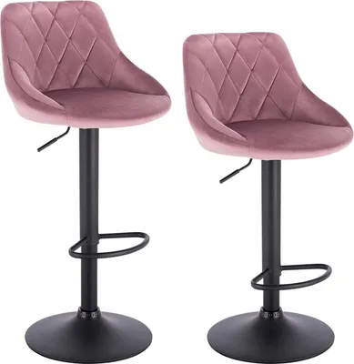 Produktbild von Designer Barhocker Berlo – Mit Rückenlehne – Samt – Ergonomisch – Rosa – Höhenverstellbar – 2er set – Für Küche & Bar – Sitzhöhe 60-82cm